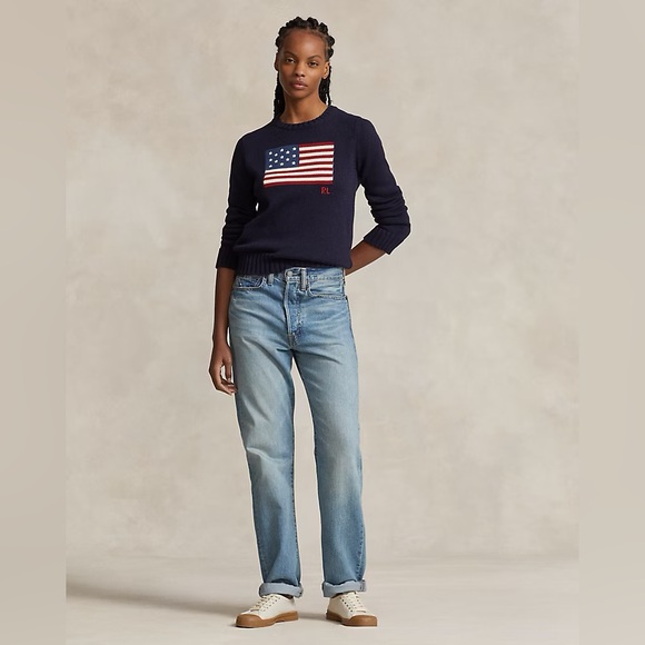 Ralph Lauren Flag Cotton Crewneck Sweater Women’s Navy - Picture 3 of 7